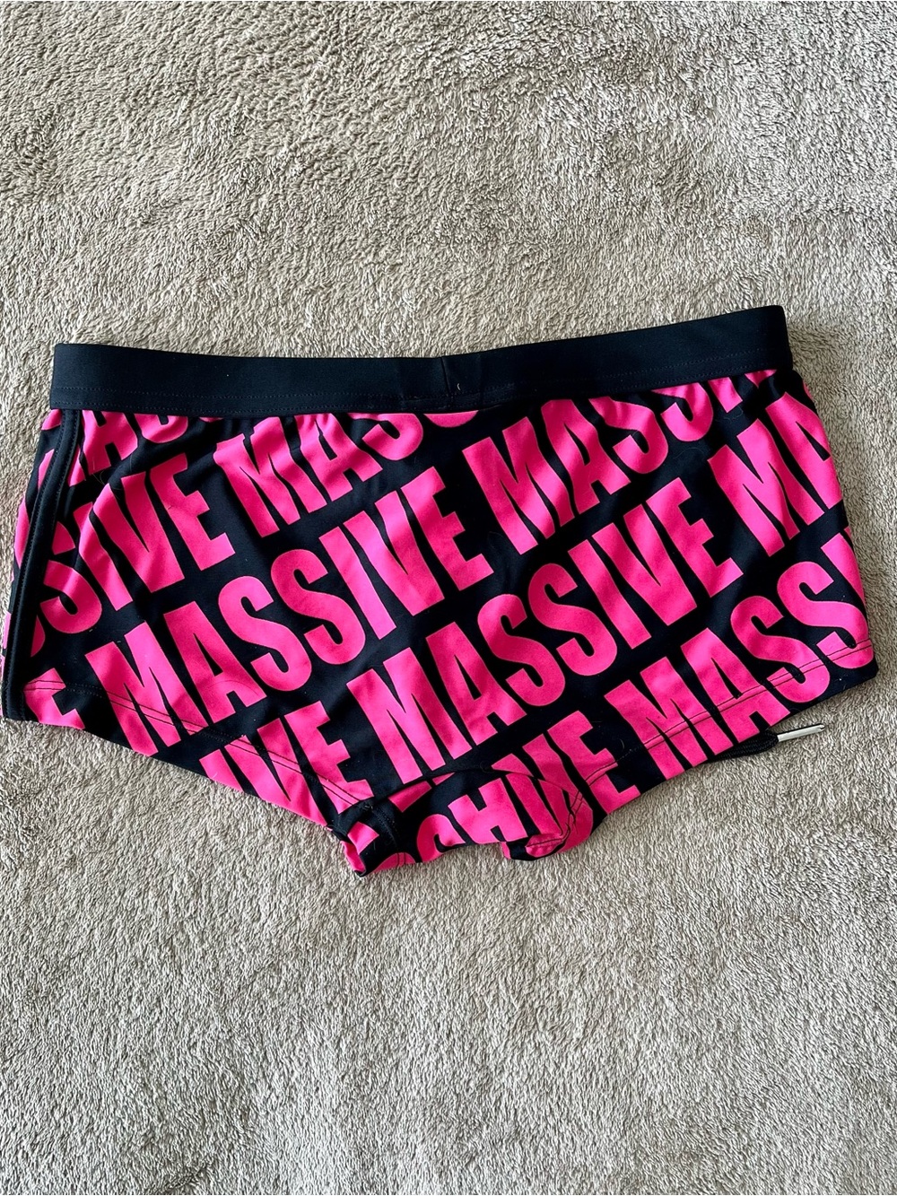 Andrew Christian Hot Pink Graphic Swim Trunks with Black Waistband, Massive - Picture 3 of 5